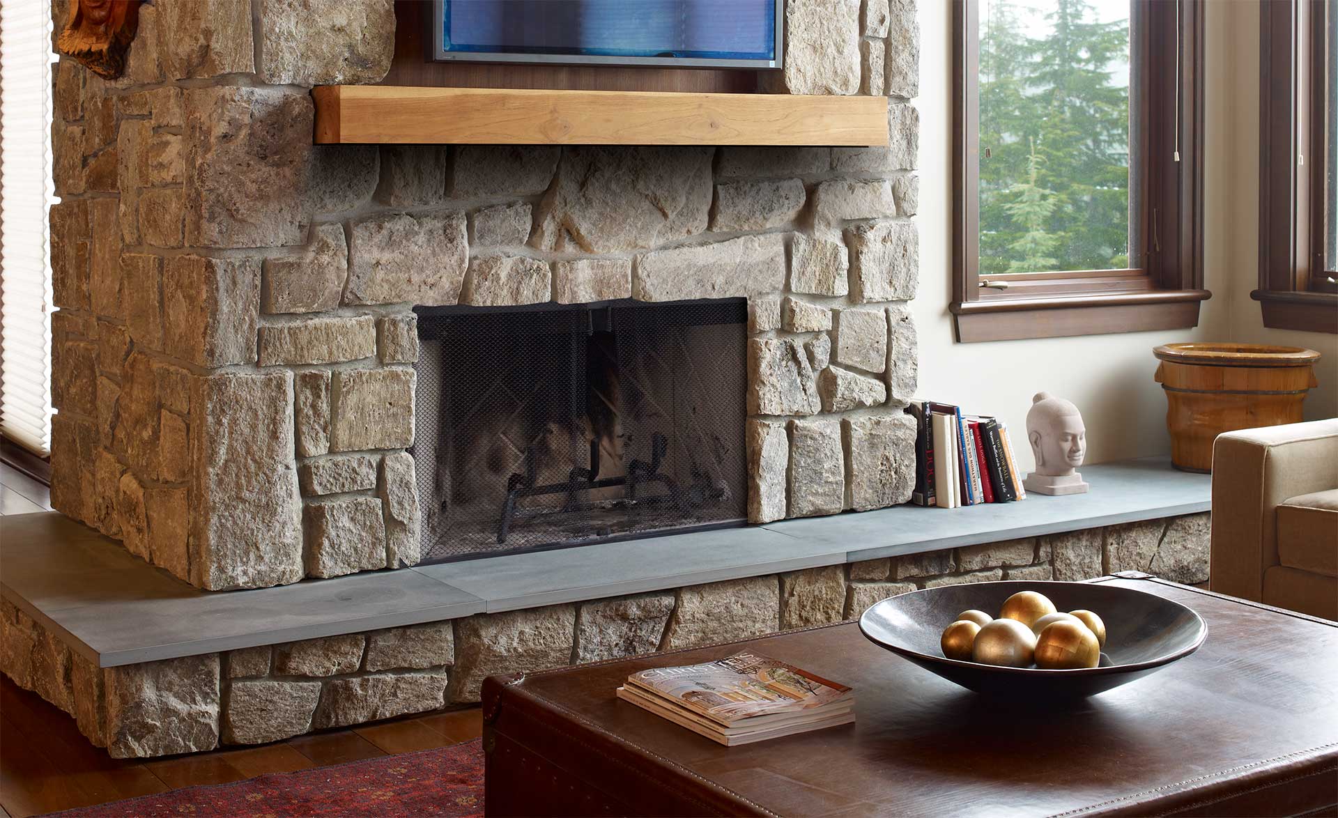 traditional open hearth fireplace