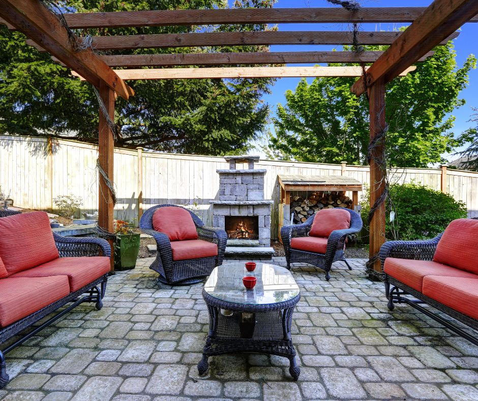 outdoor fireplace fireplace on patio